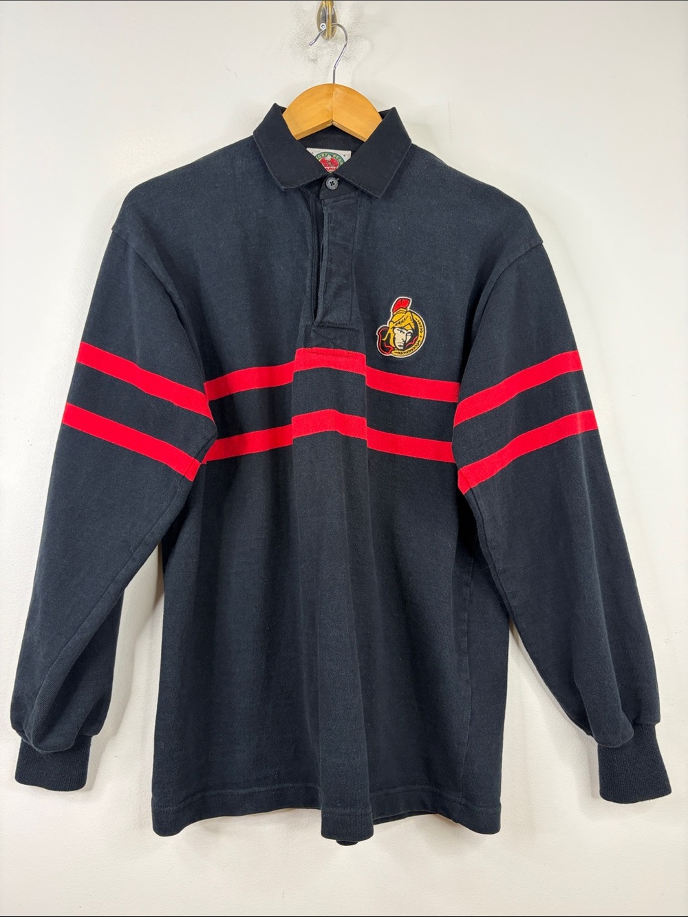 Barbarian Rugby Shirt Mens Large Long Sleeve Polo Black Ottawa Senators Hockey